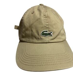 Lacoste Baseball Cap Beige Adjustable Strapback Hat Green Crocodile Logo
